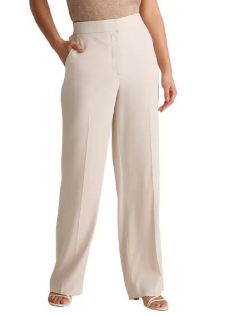 Quince Beige Sand Crepe Classic Stretch Trouser Pant - Size - 12 - NWT